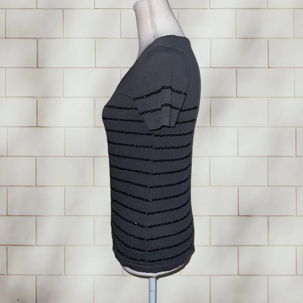 J. Crew Charcoal Gray Sequin Stripe Tee